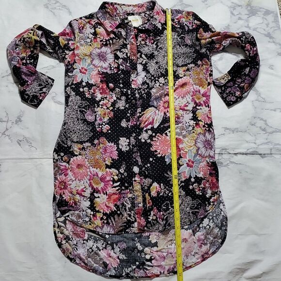 Maeve Anthropologie Autumnal Floral Black Floral Sparkle High Low Tunic Top - Picture 5 of 8